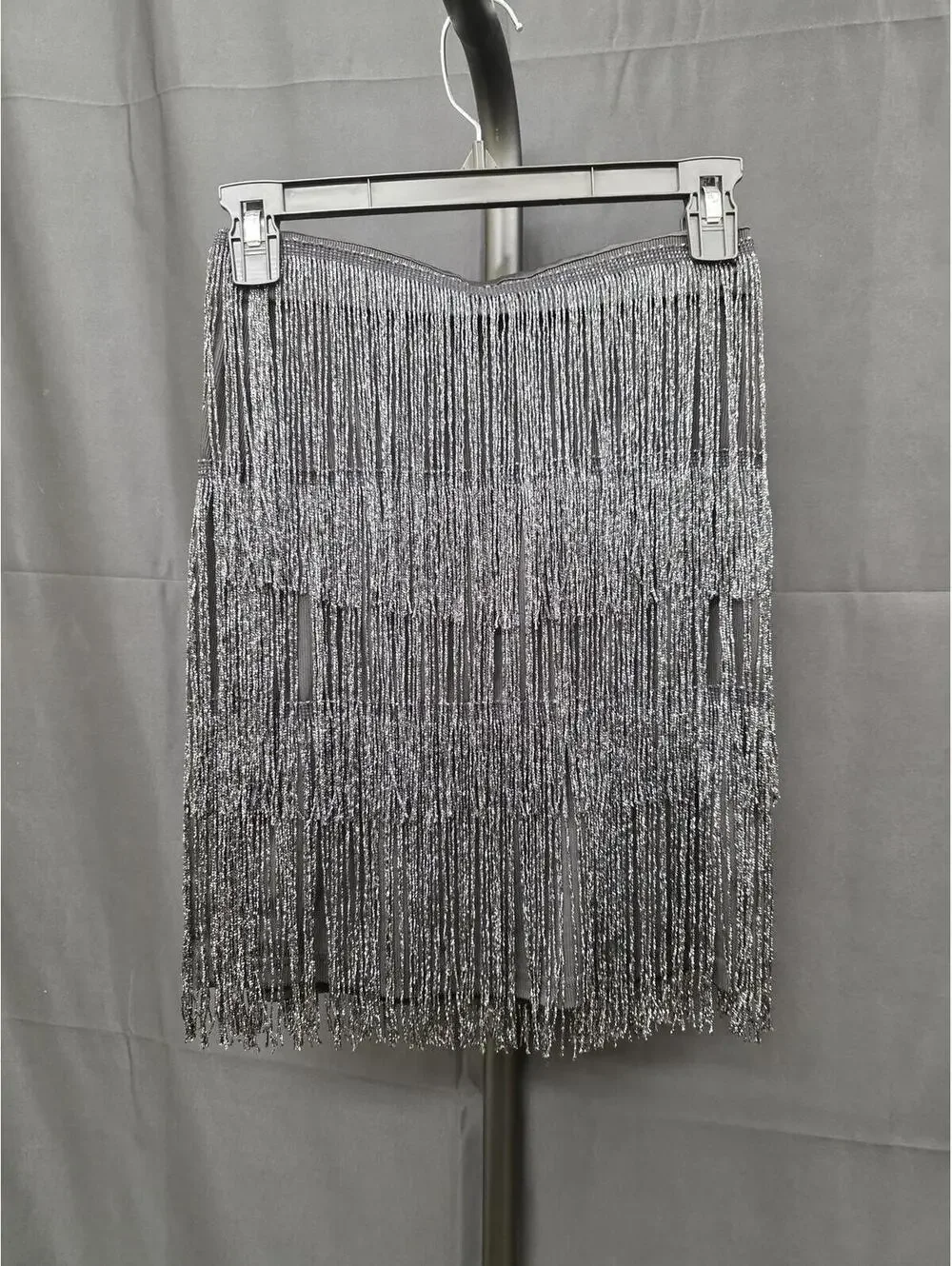 MANER WOMEN’S SPARKLY FRINGE TASSEL BODYCON MINI SKIRT BLACK SIZE XS